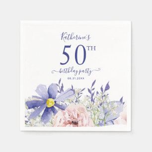 Elegant Pink Purple Floral 50th Birthday Party Napkin