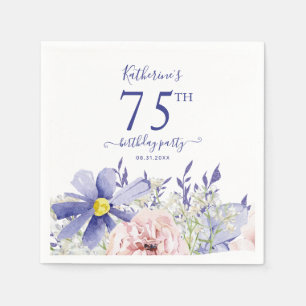 Elegant Pink Purple Floral 75th Birthday Party Napkin