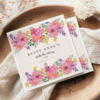Elegant Pink Purple Floral 80th Birthday Party