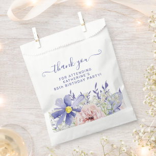 Elegant Pink Purple Floral 85th Birthday Thank You Favour Bags