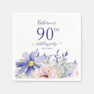 Elegant Pink Purple Floral 90th Birthday Party Napkin