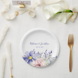 Elegant Pink Purple Floral 95th Birthday Party Paper Plate