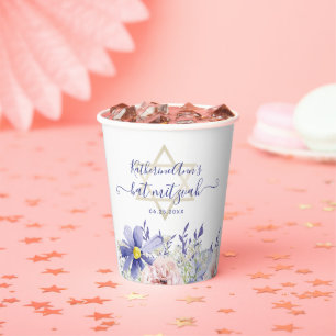 Elegant Pink Purple Floral Bat Mitzvah Paper Cups