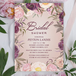Elegant Pink Purple Floral Bridal Shower Invitation