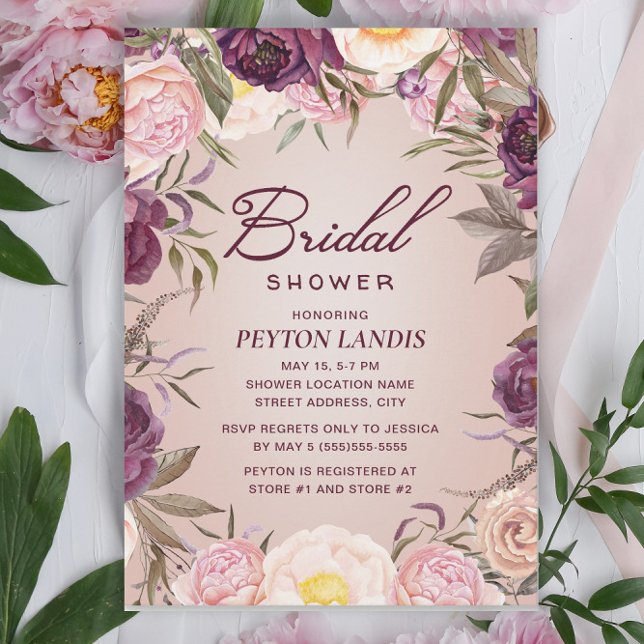 Elegant Pink Purple Floral Bridal Shower Invitation (Creator Uploaded)