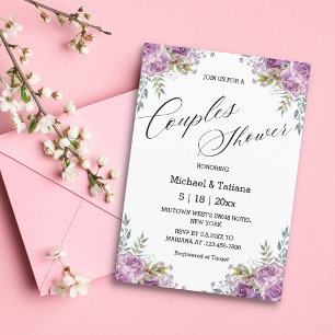 elegant pink purple floral couples shower wedding  invitation