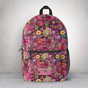 Elegant Pink Purple Floral Monogram Design Printed Backpack