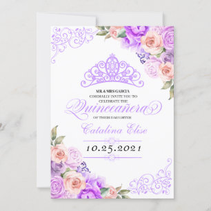 Elegant Pink & Purple Floral Quinceanera Birthday Invitation
