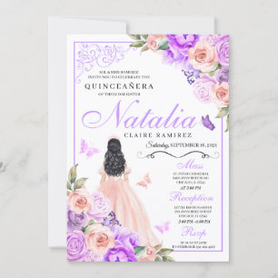 Elegant Pink & Purple Floral Quinceanera Birthday Invitation