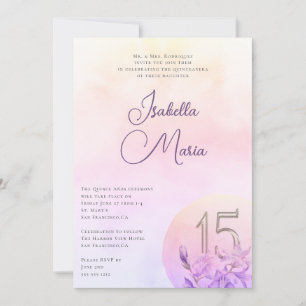 Elegant Pink Purple Floral Quinceanera Party Invitation
