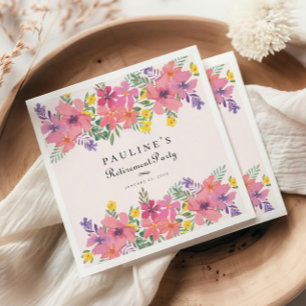 Elegant Pink Purple Floral Retirement Party Napkin