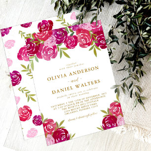 Elegant Pink & Purple Floral Roses Leaves Wedding Invitation
