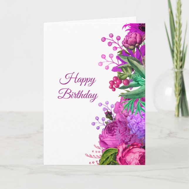 Elegant Pink Purple Floral Watercolor Birthday  Card (Front)