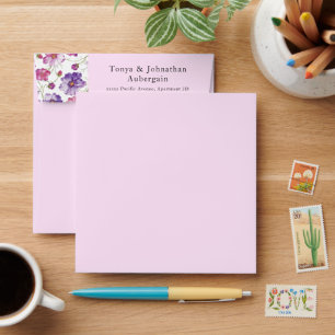 Elegant Pink Purple Floral Wedding Return Address  Envelope