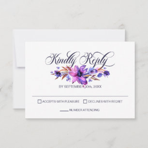 Elegant Pink Purple Floral Wedding RSVP Card
