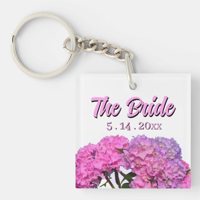 Elegant pink purple florals flowers for the Bride Key Ring (Front)