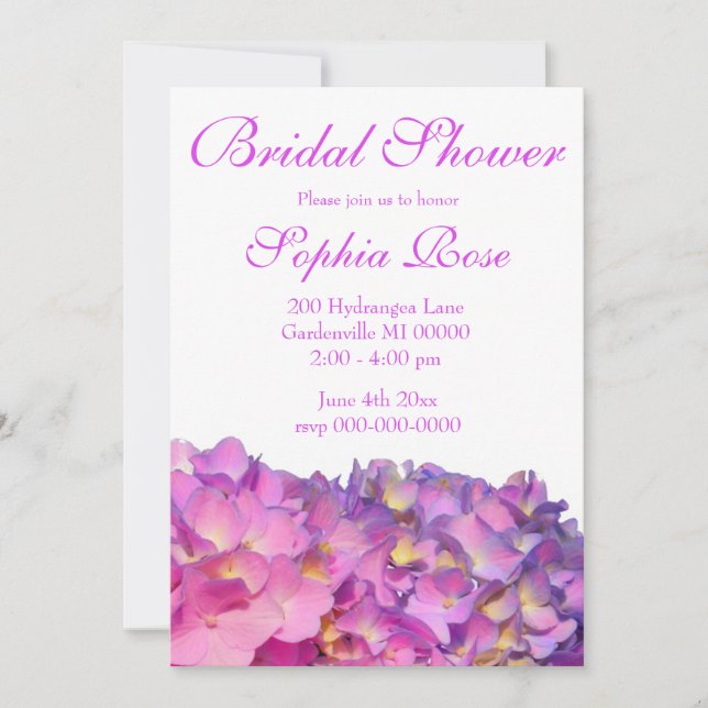 Elegant pink purple florals hydrangeas invitation (Front)