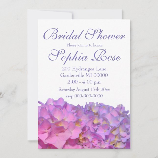 Elegant pink purple florals hydrangeas invitation (Front)