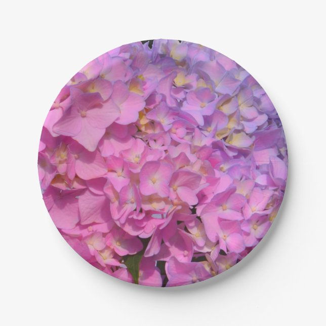 Elegant pink purple florals hydrangeas paper plate (Front)
