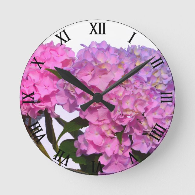 Elegant pink purple florals hydrangeas round clock (Front)