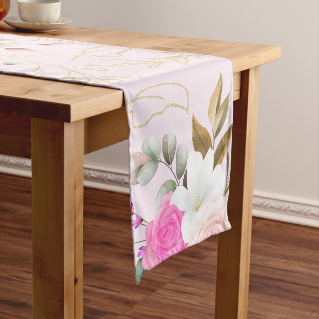 Elegant pink purple flower medium table runner (In Situ)