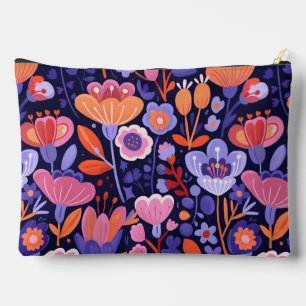 Elegant pink purple folk floral pattern accessory pouch