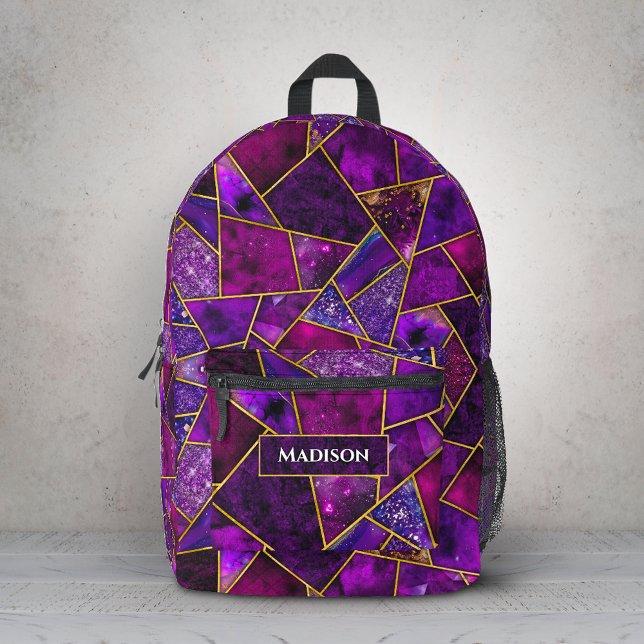 Elegant pink purple girly geometric printed backpack (Creator Uploaded)