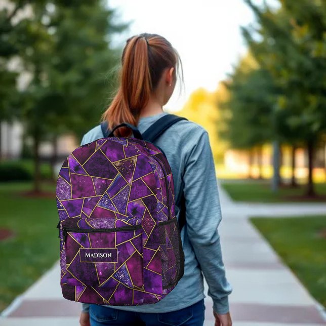Elegant pink purple girly geometric printed backpack (Creator Uploaded)