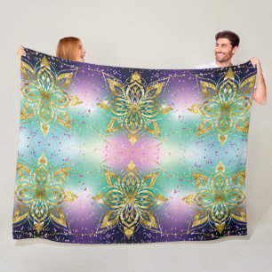 Elegant Pink purple green holiday Snowflakes stars Fleece Blanket