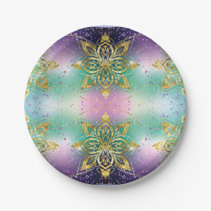 Elegant Pink purple green holiday Snowflakes stars Paper Plate