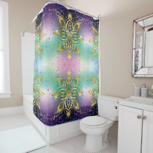 Elegant Pink purple green holiday Snowflakes stars Shower Curtain