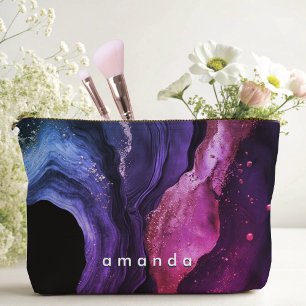 Elegant pink purple marble art faux glitter  accessory pouch