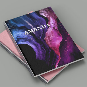 Elegant pink purple marble art faux glitter notebook