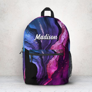 Elegant pink purple marble art faux glitter printed backpack