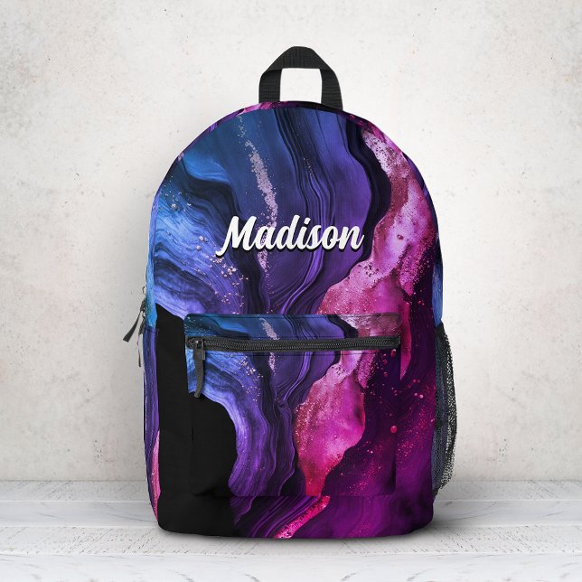 Elegant pink purple marble art faux glitter  printed backpack (Creator Uploaded)