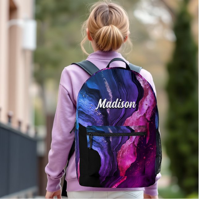 Elegant pink purple marble art faux glitter  printed backpack (Creator Uploaded)