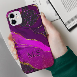 Elegant pink purple marble art faux gold glitter n iPhone 14 case