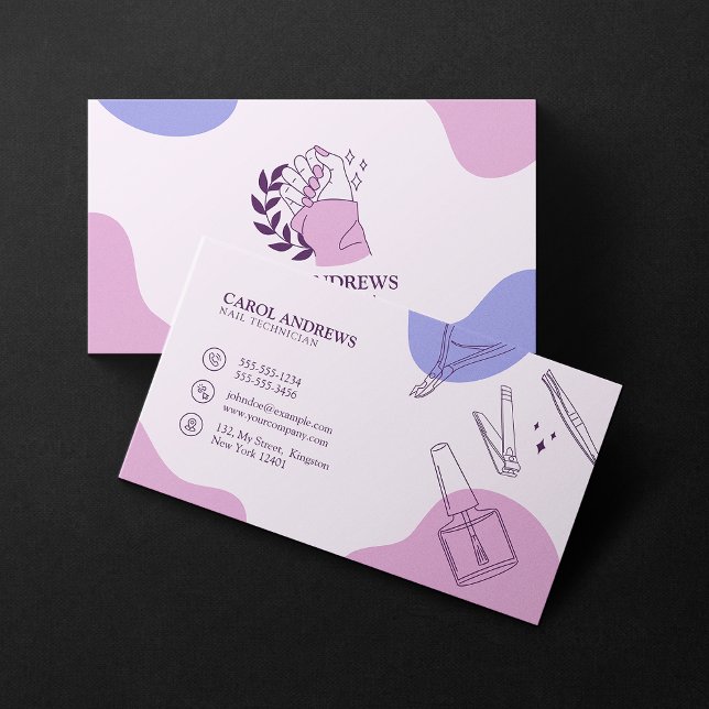 Elegant Pink & Purple Nail Technician Manicurist Business Card (Creator Uploaded)