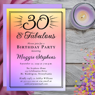 Elegant Pink Purple Ombre Fabulous 30th Birthday Invitation