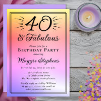 Elegant Pink Purple Ombre Fabulous 40th Birthday
