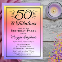 Elegant Pink Purple Ombre Fabulous 50th Birthday