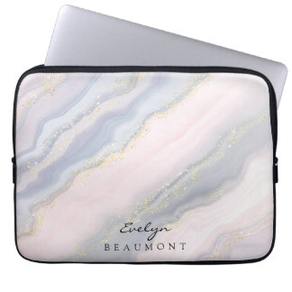 Elegant Pink Purple Pastel Marble Customisable Laptop Sleeve