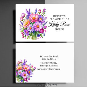 Elegant Pink Purple Peach Flower Florist Business Card