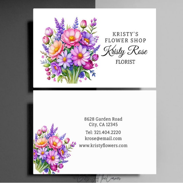 Elegant Pink Purple Peach Flower Florist Business Card (Creator Uploaded)