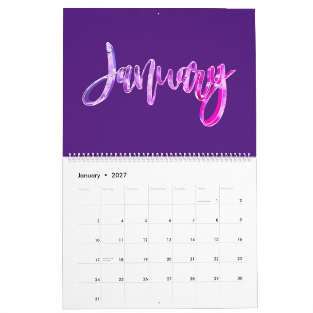 Elegant Pink Purple Script Typography Modern Calendar (Jan 2027)
