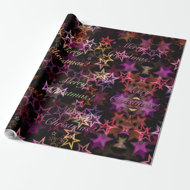 Elegant Pink Purple Stars Pattern Merry Christmas Wrapping Paper (Unrolled)