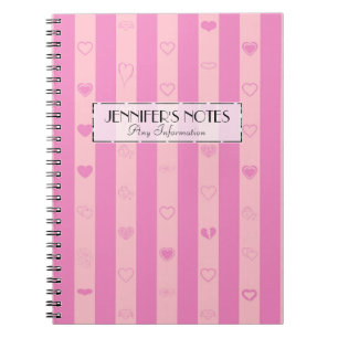 Elegant Pink Purple Stripes Modern Heart Pattern Spiral Notebook