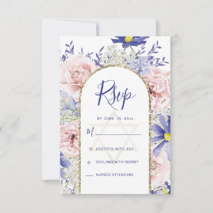 Elegant Pink Purple Watercolor Floral Bat Mitzvah RSVP Card