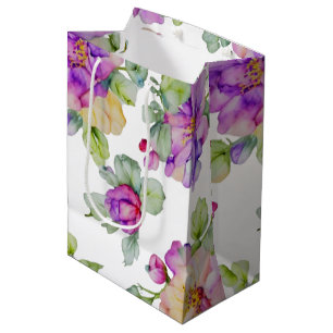 Elegant pink purple watercolor floral medium gift bag