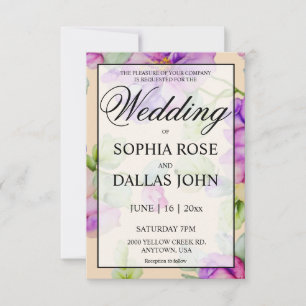Elegant pink purple watercolor floral Wedding Invitation